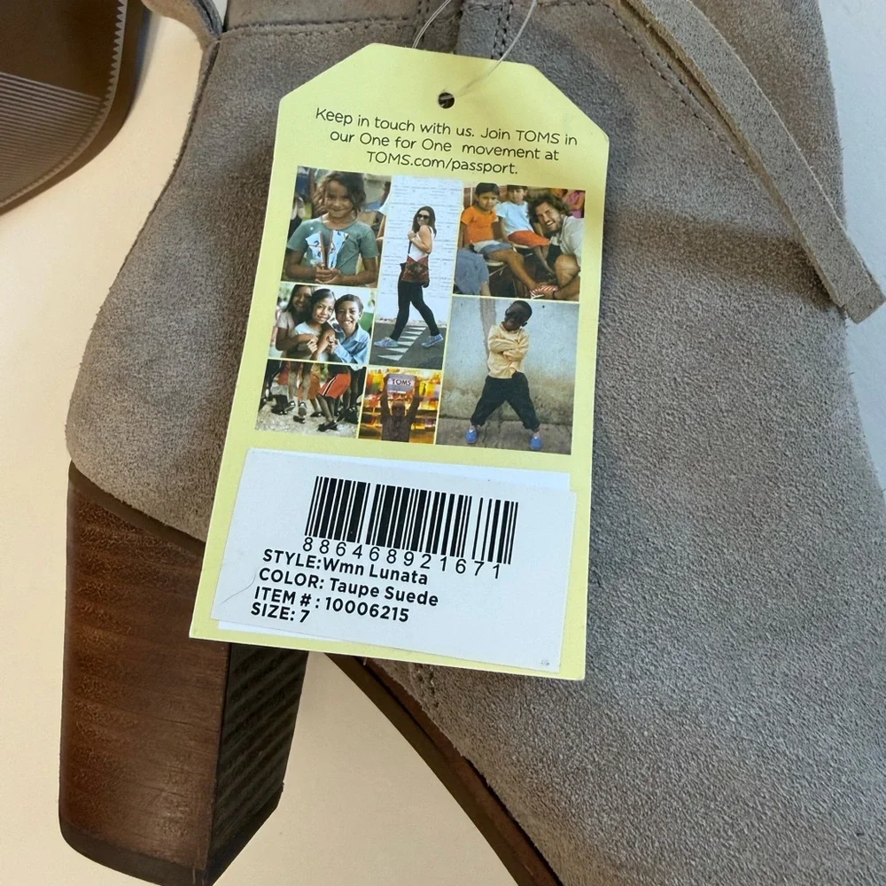TOMS Lunata Suede Ankle Booties Desert Taupe Tan Block Heel Size 7 Western Boho - Picture 7 of 11